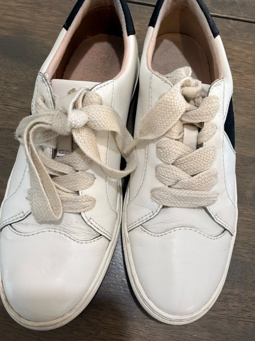 6.5 Kate Spade New York Fez Logo White Black Lace Up Low Top Leather Women’s Sho